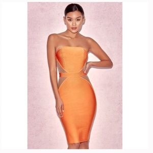 House Of CB, 'Cascadia' Orange Bandage Tube Dress With Mesh, Size S